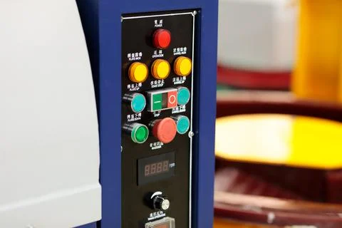 Control panel of automated manufacturing machine Stock Photos