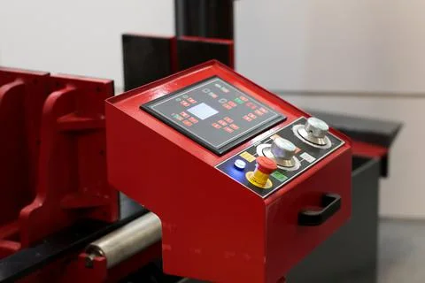 Control panel of automated metalworking machine Stock Photos
