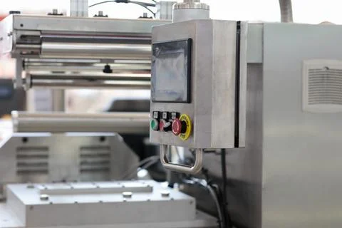 Control panel of automated packing machine Stock Photos