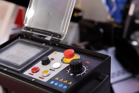 Control panel of automatic band saw machine Stock Photos