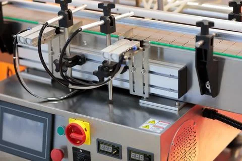 Control panel of automatic conveyor line Stock Photos