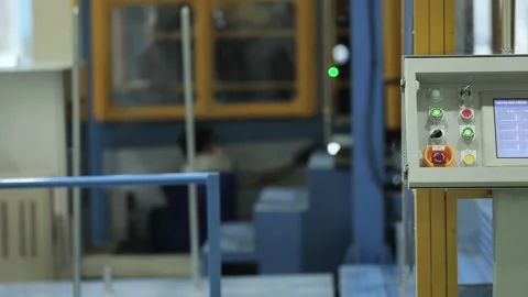 Control panel for automatic conveyor in the workshop Video stock 160505391