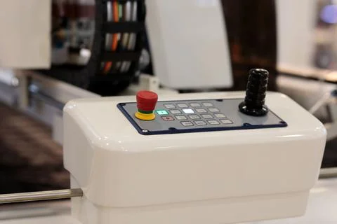 Control panel of automatic fabric cutting machine Stock Photos