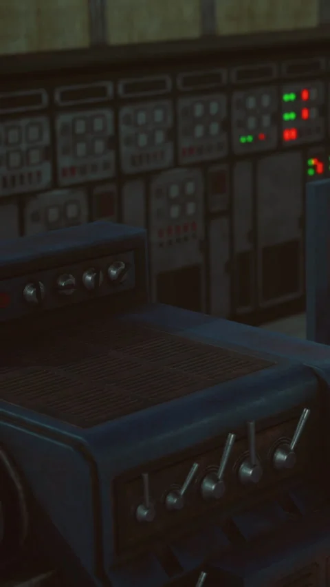 Control panel with buttons and switches in a technology setting for monitoring Stock Footage 334199829