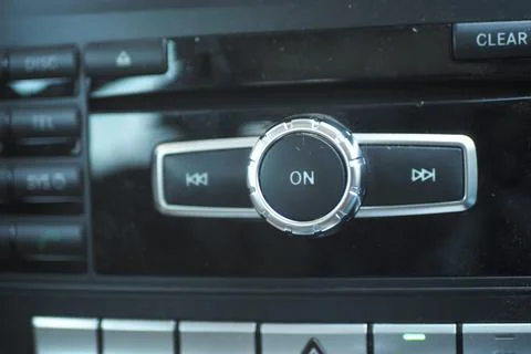 Control panel of a car audio system near sunset Stock Photos