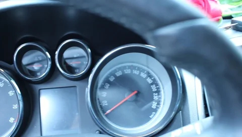 Control panel on the car on a background of flowers. Close-up. Vídeo Stock 90642590