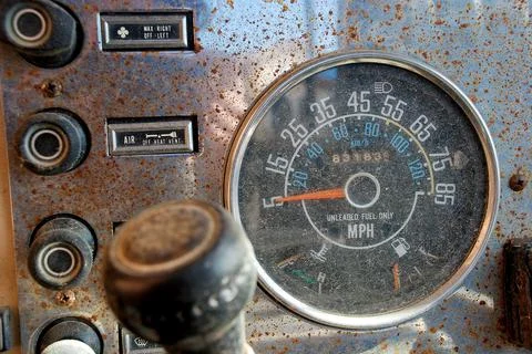 Control panel of a car with a speedometer Stock Photos