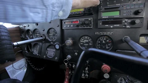 Control panel of a Cessna C175 during take off Stock Footage 128780099