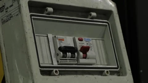Control Panel with Circuit Breakers and Switches for machinery in industrial Stock Footage 278476931