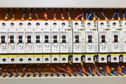 Control panel with circuit-breakers Stock Photos