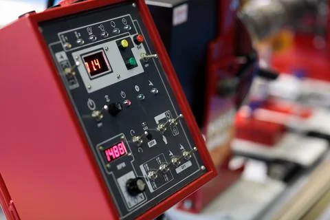 Control panel of circular seam welding machine Stock Photos
