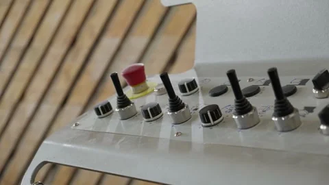 Control panel CNC automatic machine. Start the conveyor line. Press the button Stock Footage 284880495