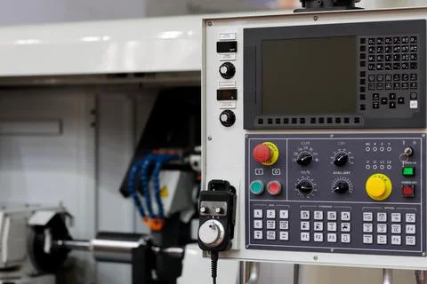 Control panel of CNC cylindrical grinding machine Stock Photos