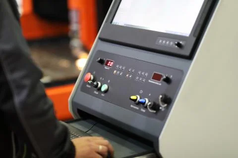 Control panel of CNC laser metal cutter Foto stock
