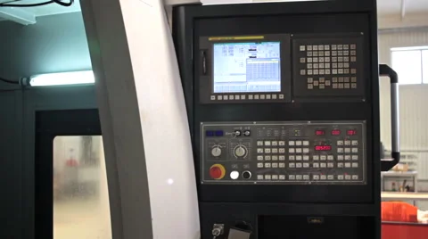 Control Panel CNC.  Machine milling, drilling  steel part. Panoramic 스톡 동영상 60235543