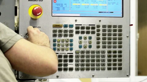 Control panel of CNC machining center rotating the handle jog, numbers on screen Stock Footage 48991534
