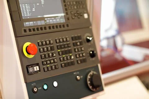 Control panel of CNC machining center close up Stock Photos