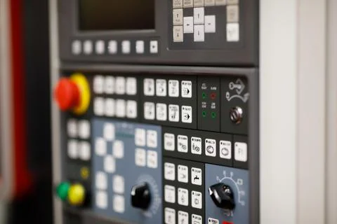 Control panel of CNC metalworking lathe machine Stock Photos