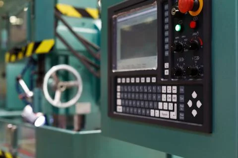 Control panel of the CNC metalworking machine Stock Photos