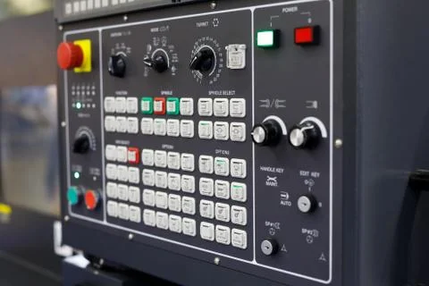 Control panel of CNC metalworking machining center Stock Photos