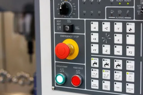 Control panel of cnc milling center Stock Photos