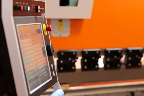 Control panel of CNC press brake bending machine Stock Photos