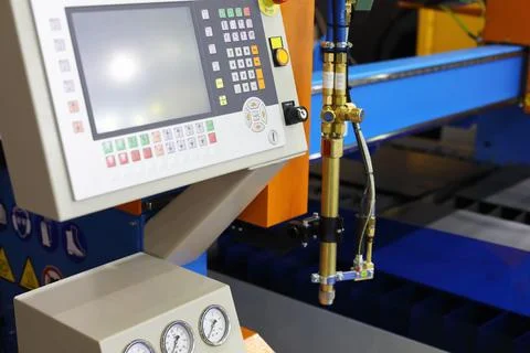 Control panel of CNC thermal cutting machine Stock Photos