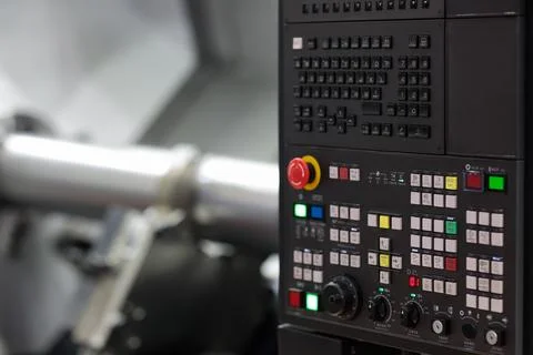 Control panel of CNC turning machine close up Foto stock