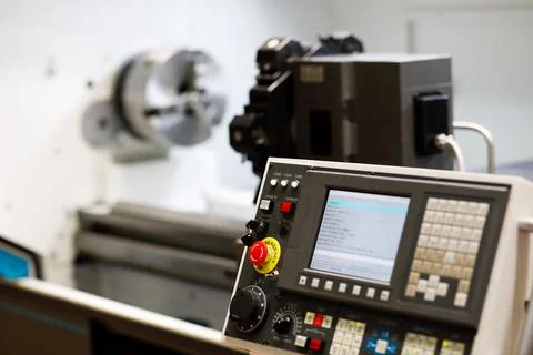 Control panel of CNC turret lathe machine Stock Photos