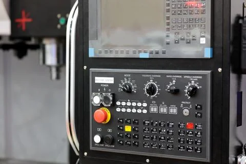 Control panel of CNC vertical machining center Stock Photos