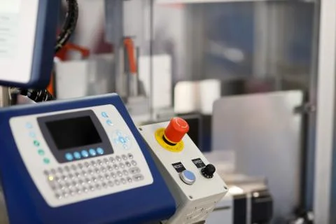 Control panel of a computerized production line Stock Photos