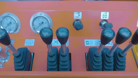 Control panel contains groups of levers, two pressure gauges and buttons 스톡 동영상 333392676