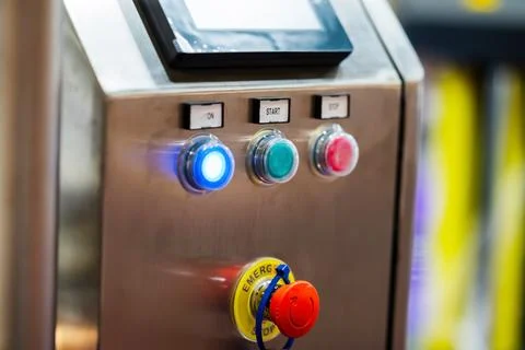 Control Panel On Conveyor Belt For Packaging. The Concept Of Industrial Stock Photos