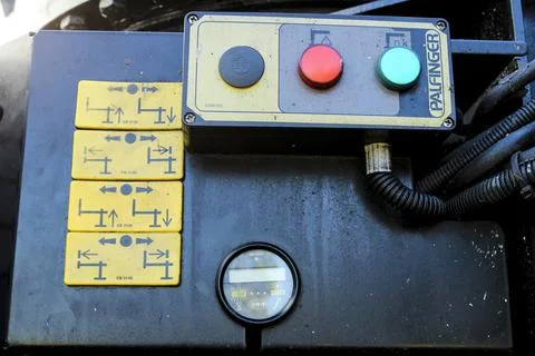Control panel of a crane truck Foto stock