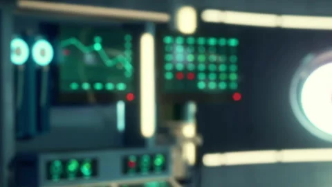 Control panel displays data and charts in a futuristic setting at a laboratory Stock Footage 344991790