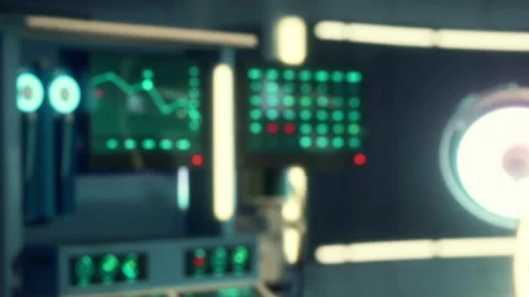 Control panel displays data and charts in a futuristic setting at a laboratory Stock Footage 344992136