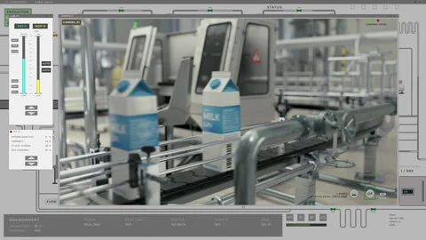 Control panel displays milk products moving on the digital manufacturing line Stock Footage 269012925