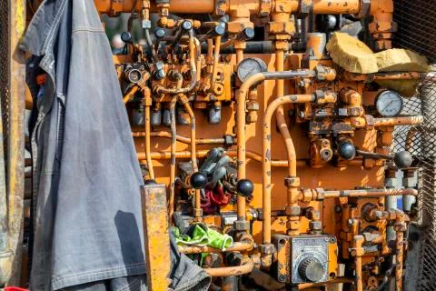 Control panel of drill rig machine Stock Photos