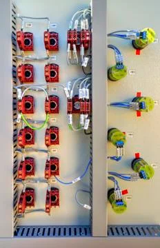 Control panel with electrical switches Stock Photos