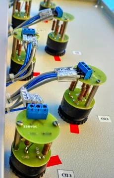 Control panel with electrical switches Stock Photos