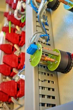 Control panel with electrical switches Stock Photos