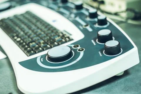 Control panel of an electron microscope Stock Photos