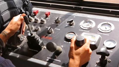 Control panel on equipment machinery spooler Stock Footage 125872527