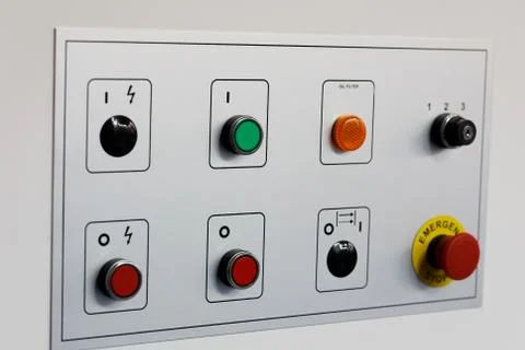 Control panel of equipment with pushbuttons Stock Photos