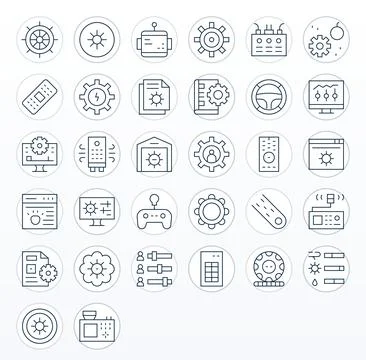 Control Panel Essential Vector Set including 32 Detail Enhanced Thin Line H.. Stock Illustration