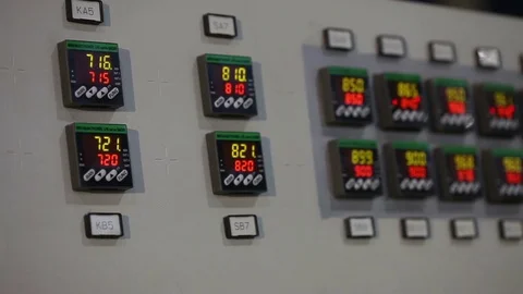 Control panel in the factory, close-up Видео 78721691
