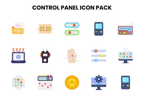 Control Panel Flat Scalable Icons Pack Stock Illustration