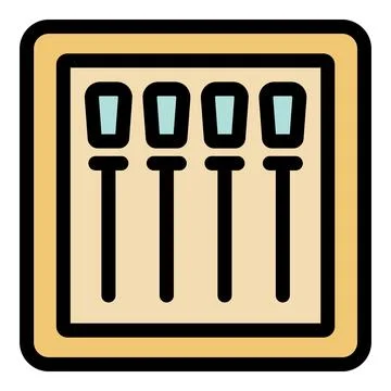 Control panel with four vertical levers managing settings Illustrazione stock