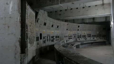 Control panel of the fourth unit of the Chernobyl nuclear power plant Stock-Footage 194709101