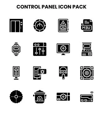Control Panel Glyph Design Icons Pack Stock Illustration